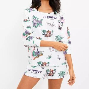 Lou & Grey Shorts Set St. Tropez Graphic sweatshirt and shorts Small Medium LOFT